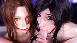 Tifa & Aerith Deepthroat blowjob threesome with 【GAMELADY】sex Doll